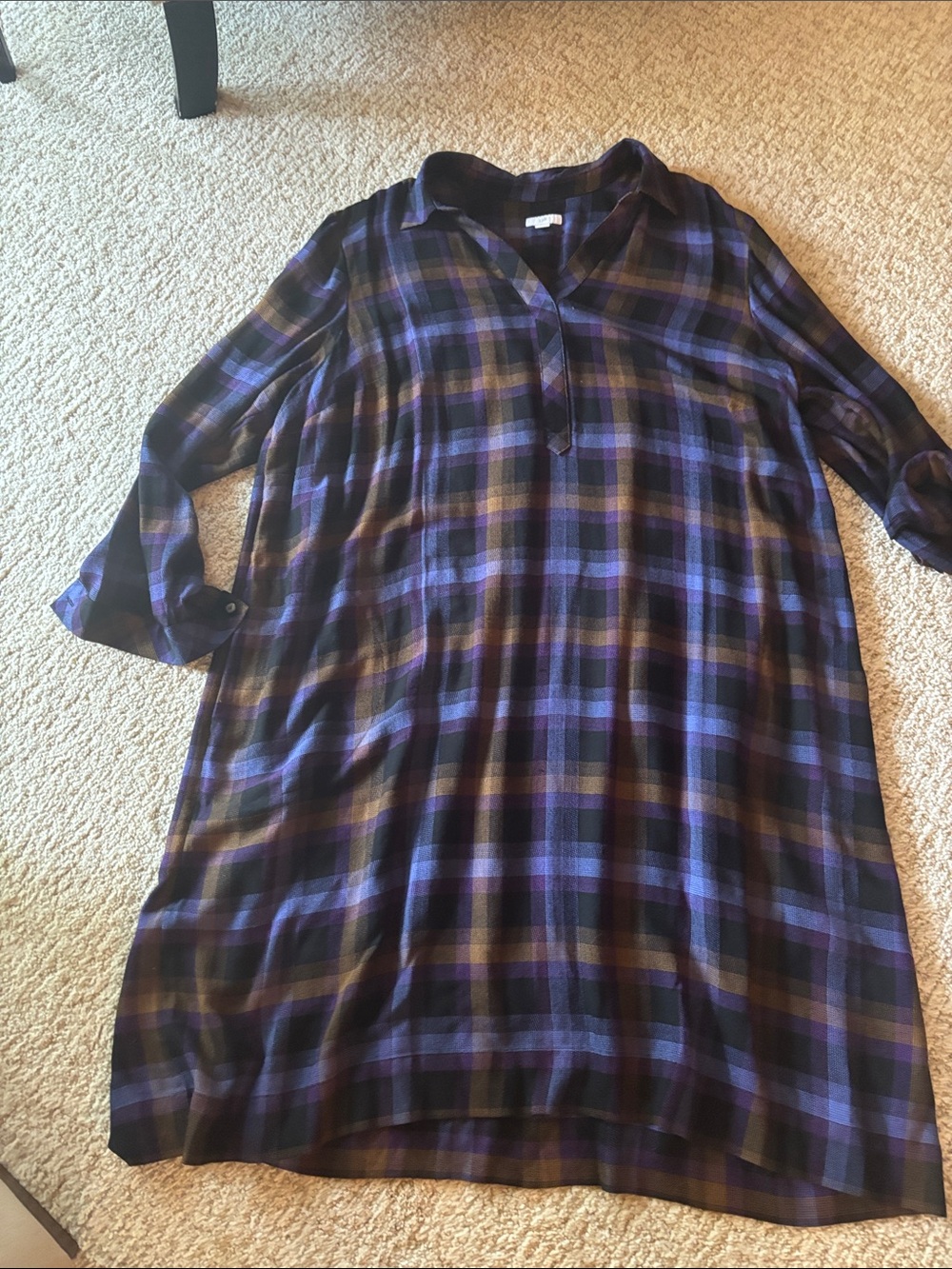 J. Jill Plaid Button-Front Tunic Shirt Dress - Purple & Black 2X